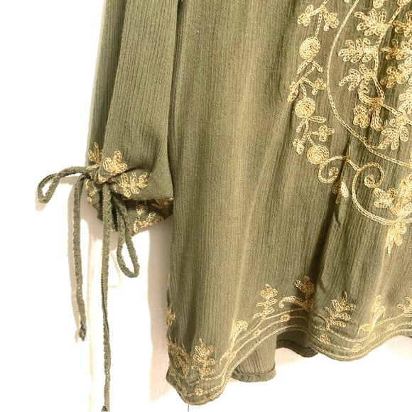 LUCKY and COCO Summer Cover Up Tunic Mini Dress Olive Green Gold Womens Large - Picture 9 of 16